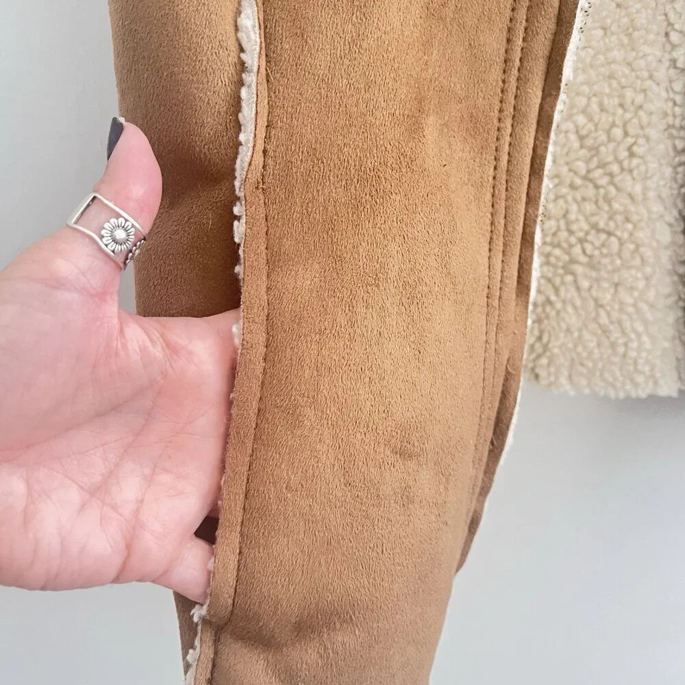 Michael Kors Faux Suede Sherpa Vest Camel Brown Petite Small P/S bohemian